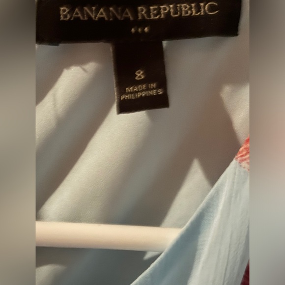 Banana Republic size 8 & 10 Blue Red Belted Flutter Sleeve Floral A-Line Women - Picture 8 of 15